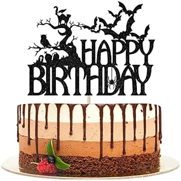 Cake Topper Anniversaire Halloween Noir Pailleté