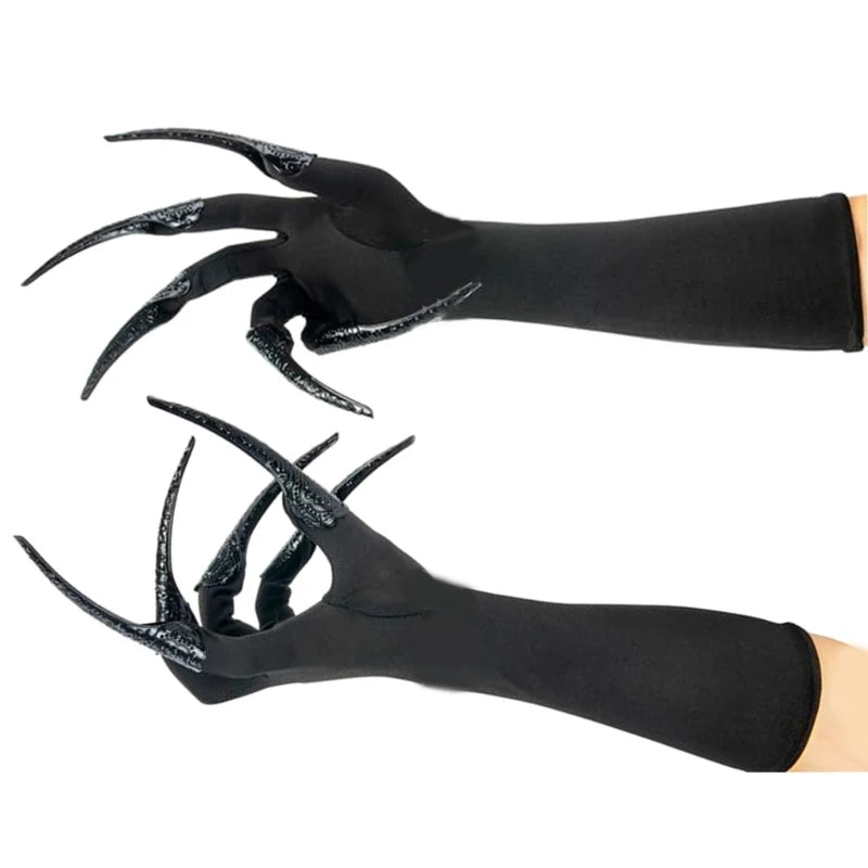Gants Longs Noirs à Griffes de Démons Scintillantes