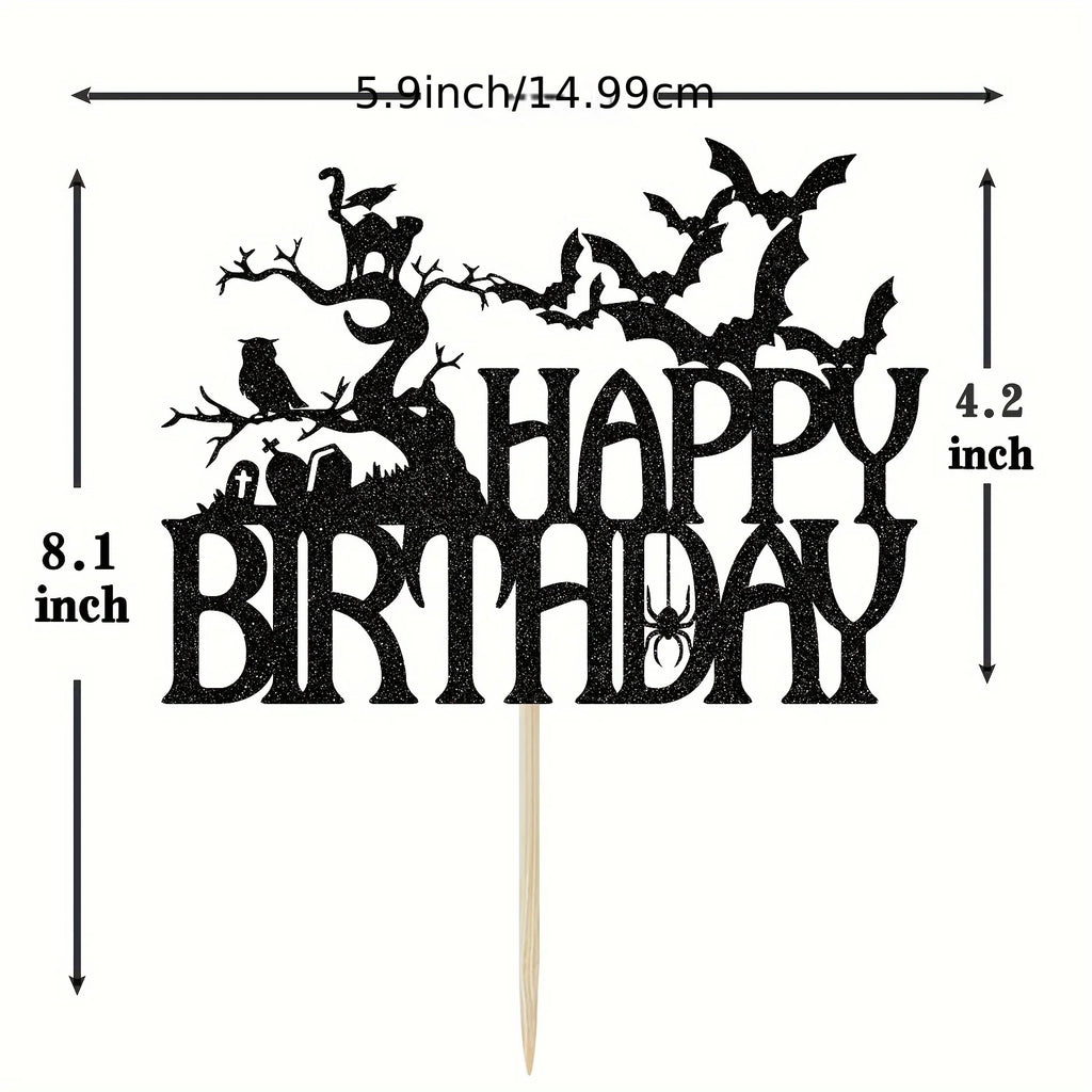 Cake Topper Anniversaire Halloween Noir Pailleté