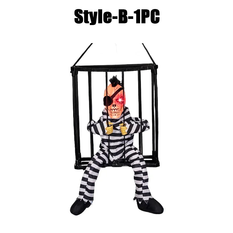 Squelette Prisonnier d'Halloween en Cage Lumineux