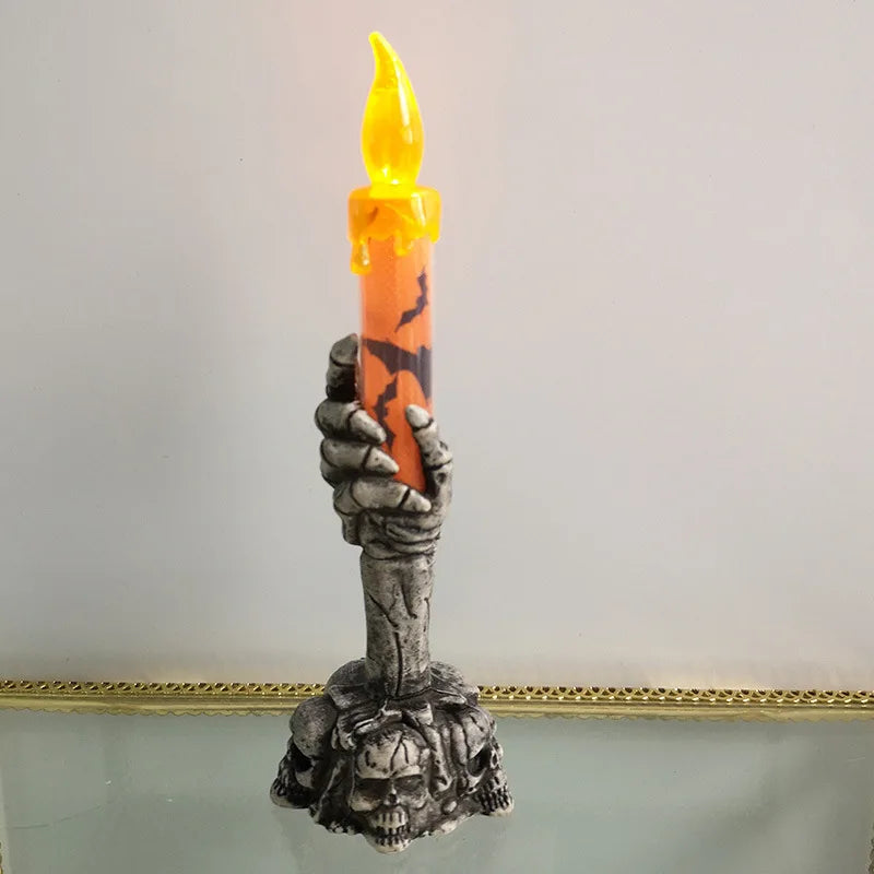 Bougie LED Halloween Main de Squelette et Crânes