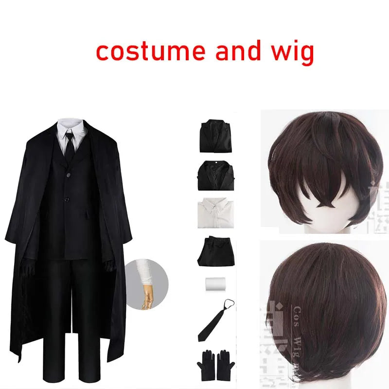 Costume Homme Noir avec Trench-Coat et Gants