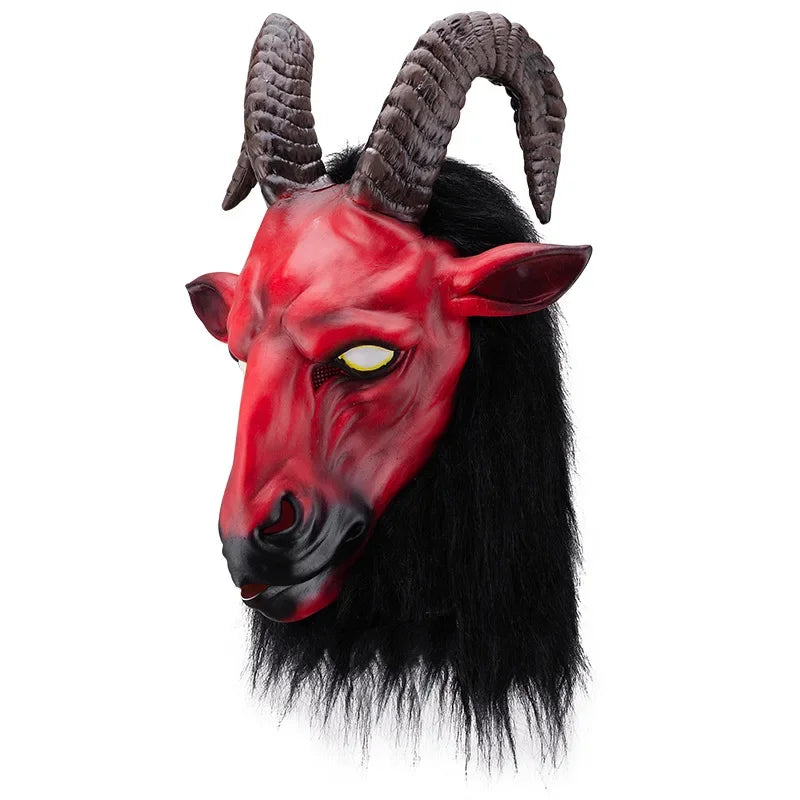Masque de Chèvre Démone Rouge aux Cornes et Crinière Noire