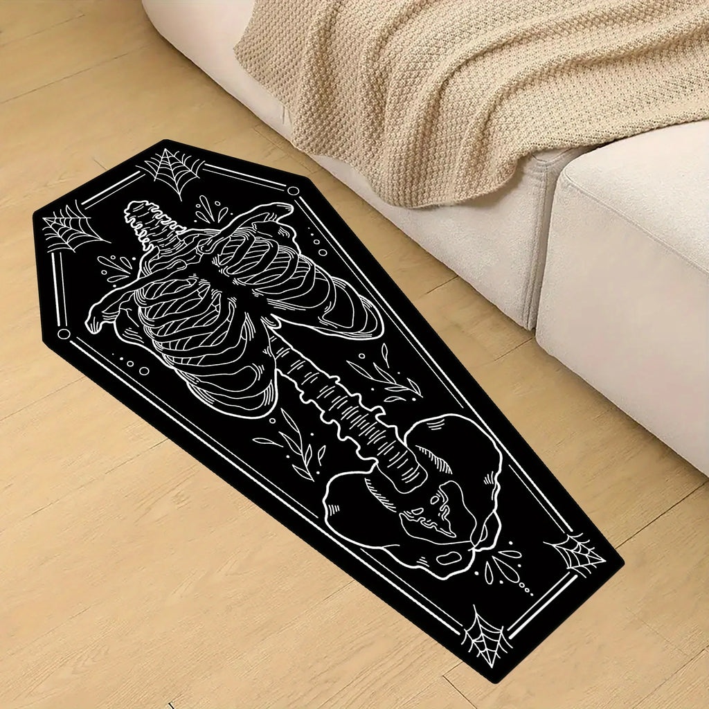 Tapis de Sol Gothique en Cercueil Squelette à l'Épée
