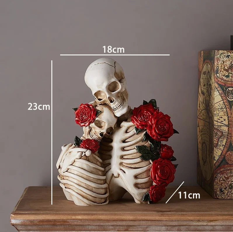 Statuette de Squelettes Amoureux Ornée de Roses Rouges
