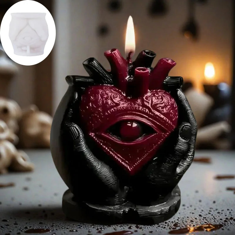 Bougie Ésotérique Œil et Mains Sculptées Noires