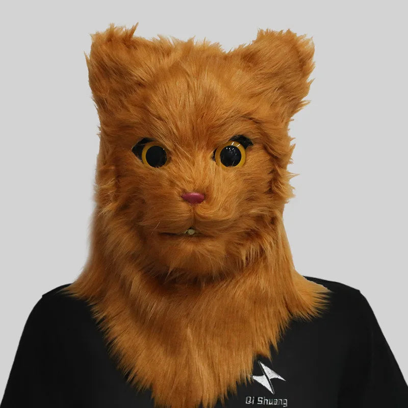 Masque de Chat en Fausse Fourrure Orange et Blanc