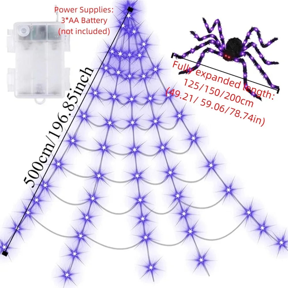 Toile d'Araignée Lumineuse LED et Grande Araignée Velue