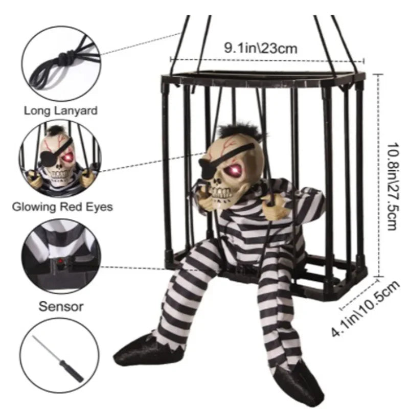 Squelette Prisonnier d'Halloween en Cage Lumineux