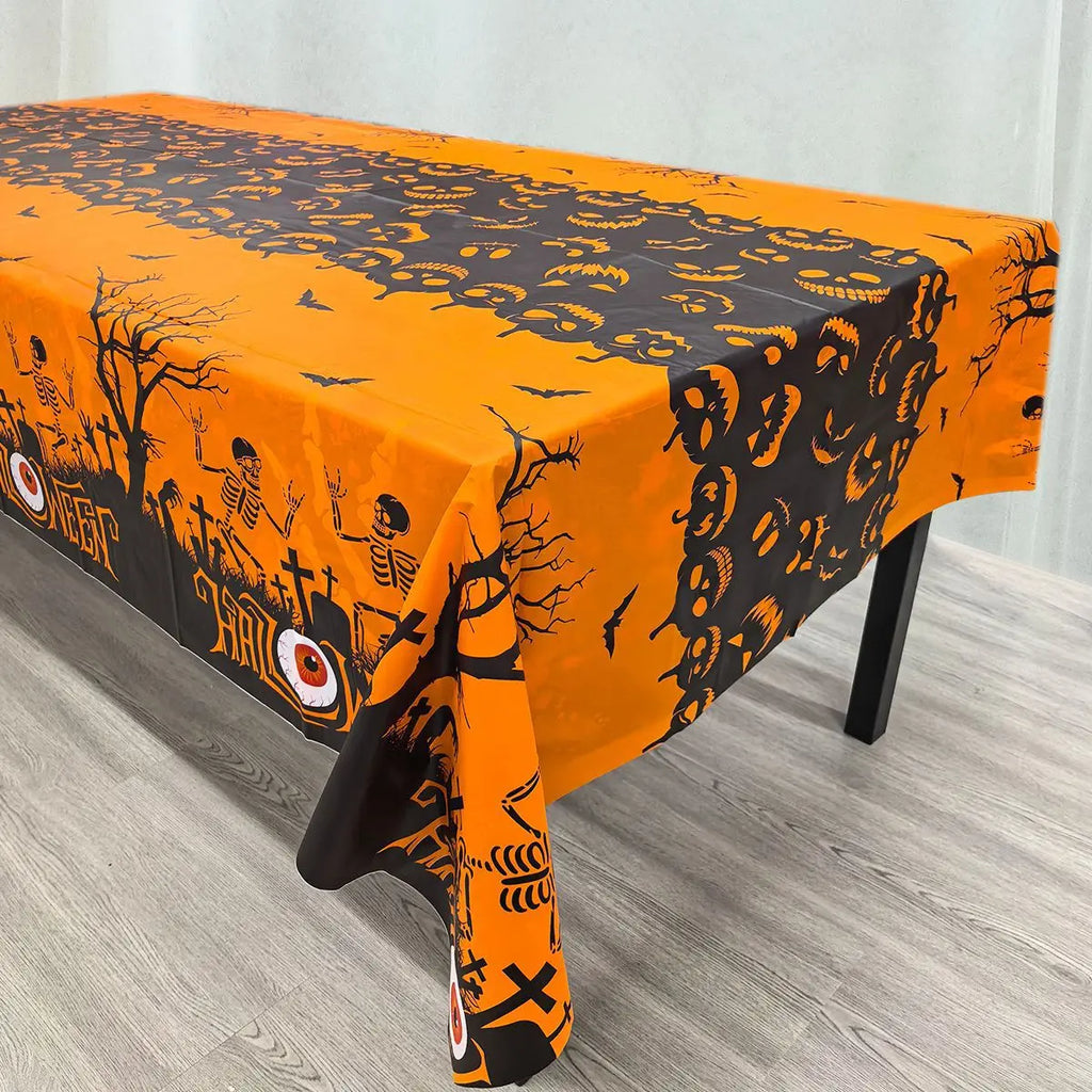 Nappe d'Halloween en Plastique Blanc Citrouilles Fantômes