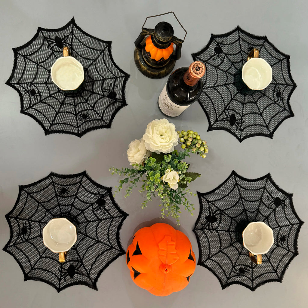 Set de Table d'Halloween en Toile d'Araignée Noire
