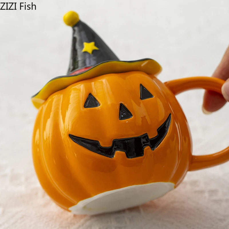 Mug en Céramique Citrouille avec Chapeau Noir