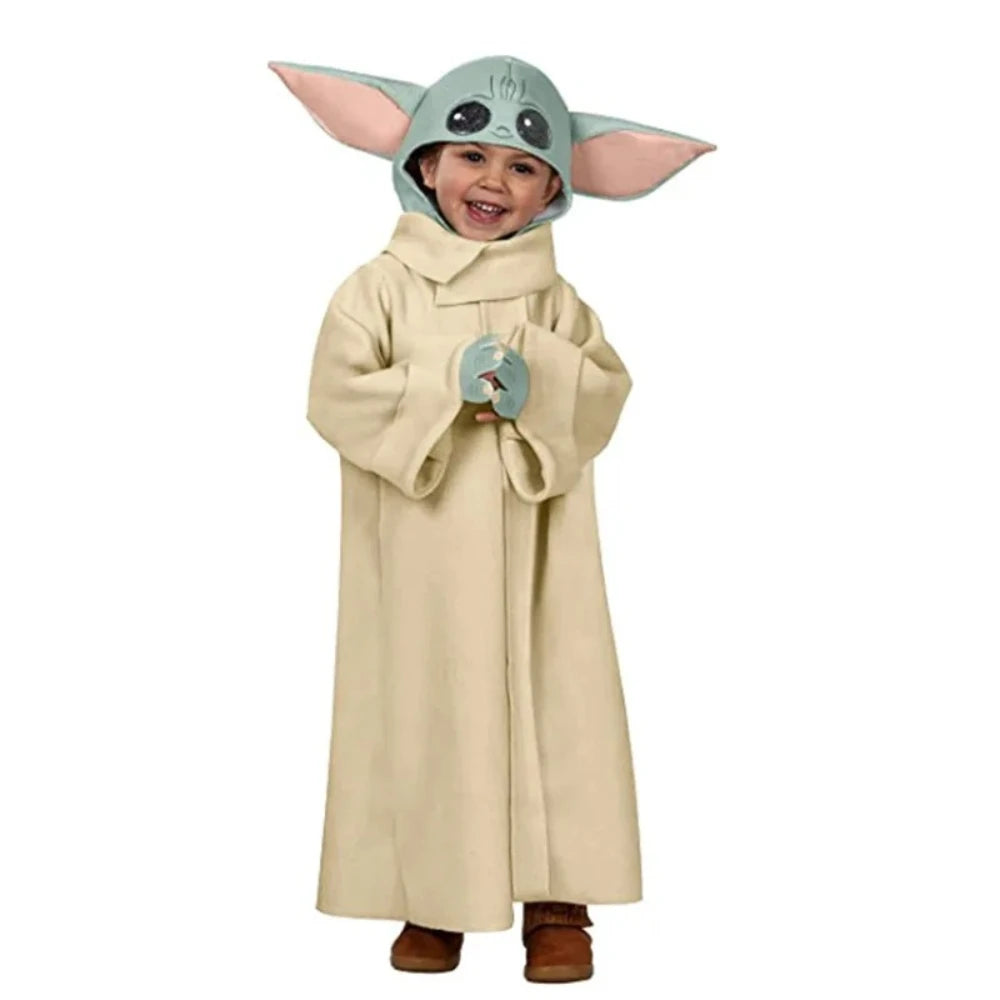 Déguisement Enfant Grogu à Robe Crème et Capuche Peluche
