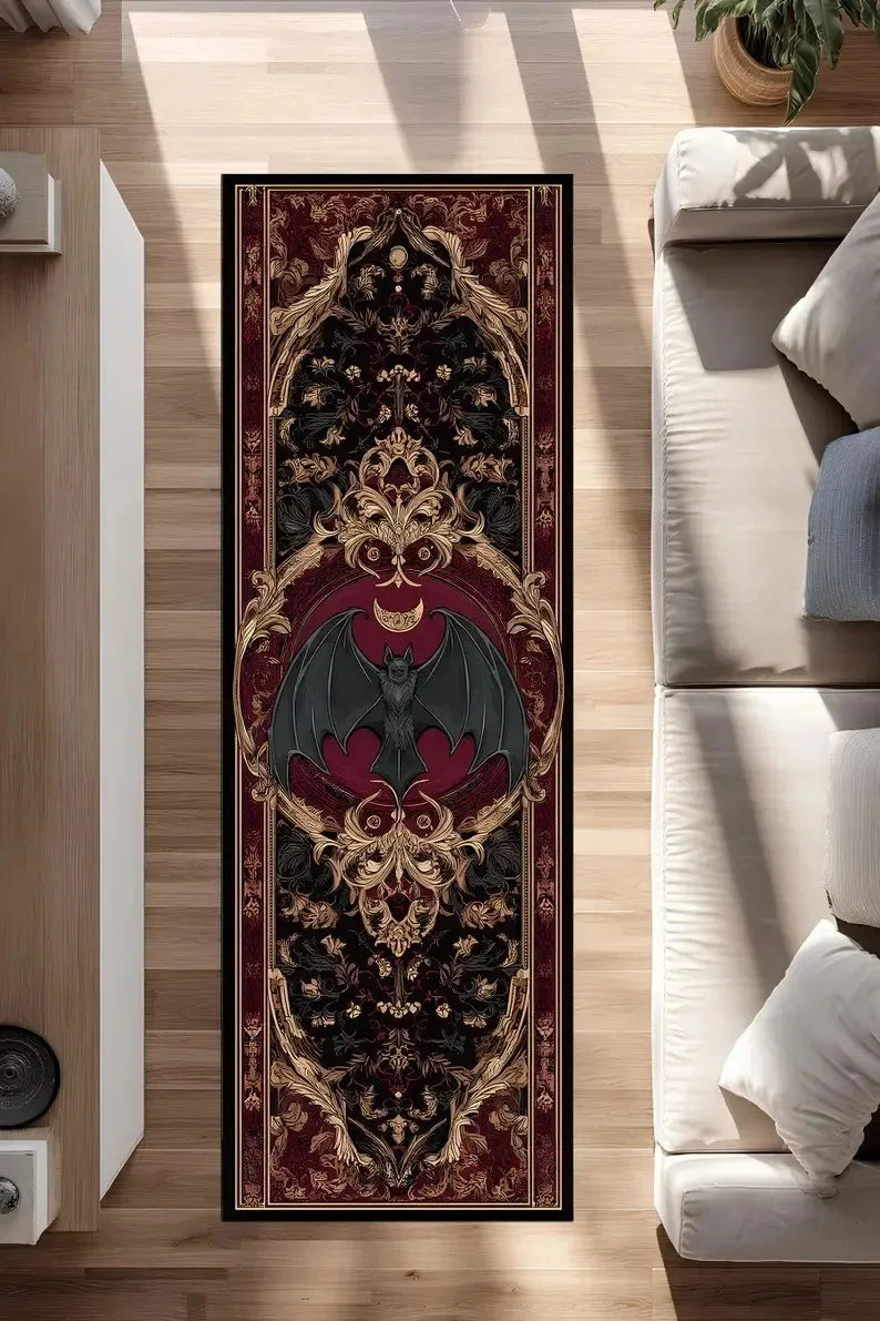 Tapis de Couloir Gothic Violet à Motif Chauve-Souris