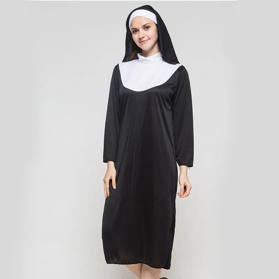 Costume de Nonne Noir et Blanc à Voile