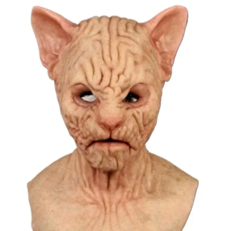 Masque en Latex Tête Complète de Chat Sphynx Réaliste