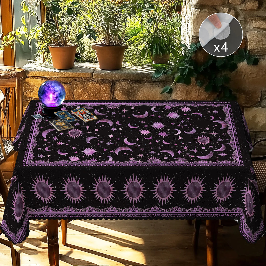 Nappe Ronde Noire Céleste à Bordure Ornée Violette