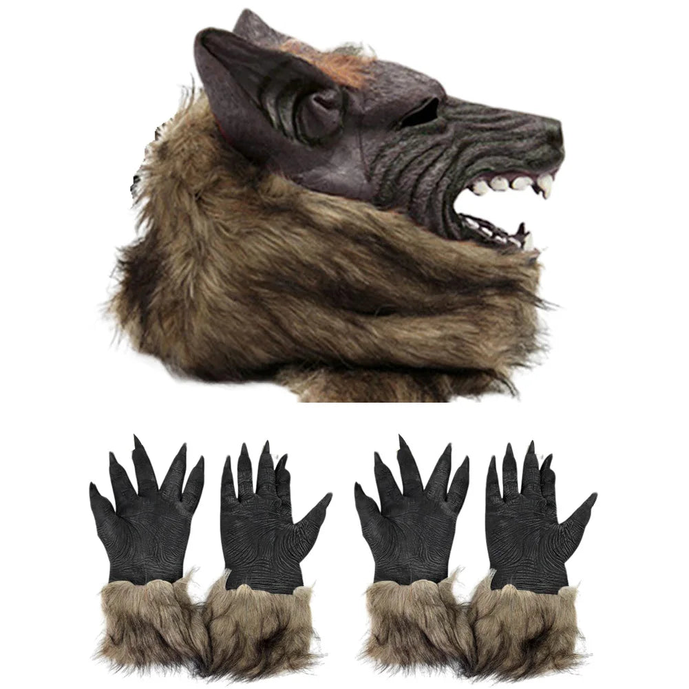 Masque de Loup-Garou Effrayant en Latex avec Fourrure