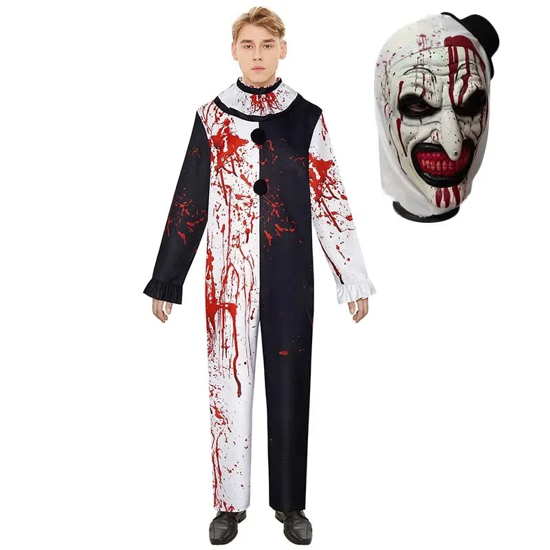 Déguisement de Clown Horreur Bicolore Sanglant et Masque