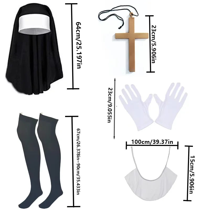 Déguisement de Nonne Sexy Noir à Fentes et Croix
