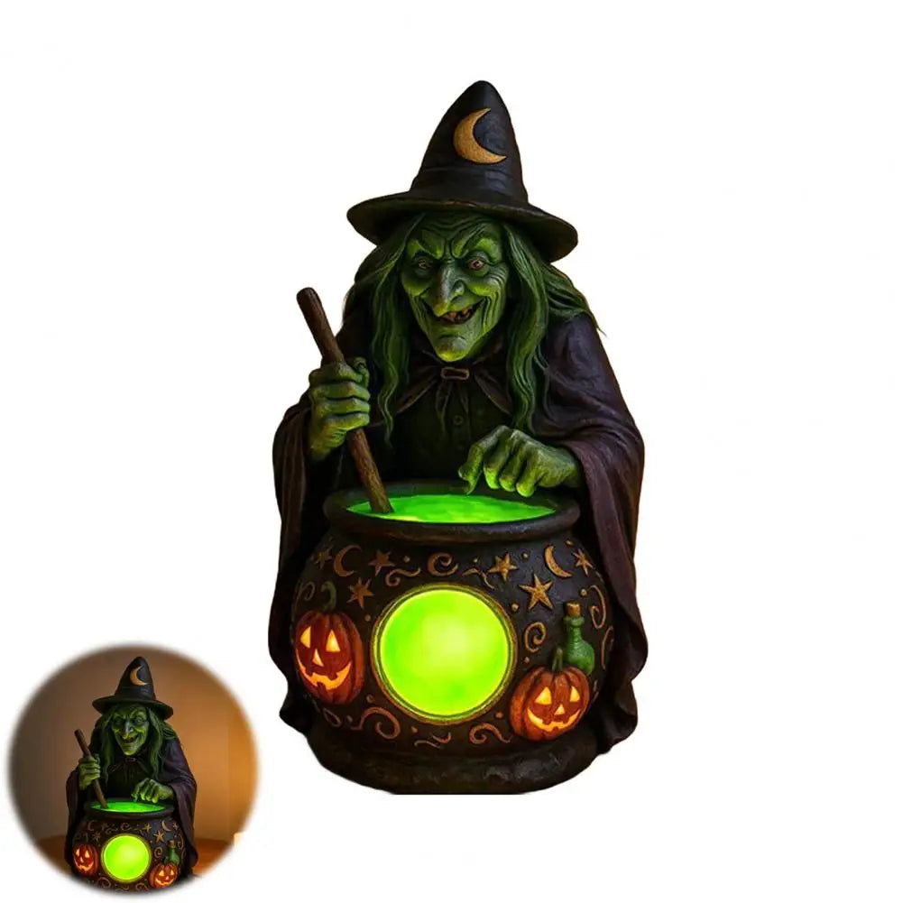 Figurine de Sorcière Verte au Chaudron Lumineux