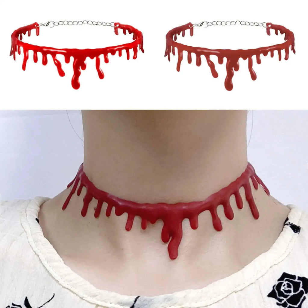 Collier Ras de Cou Rouge Effet Goutte de Sang