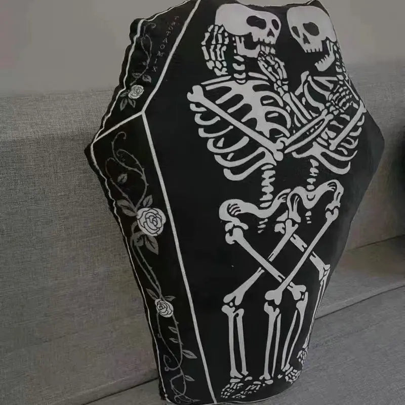 Coussin Gothique Fantôme et Squelette Noir