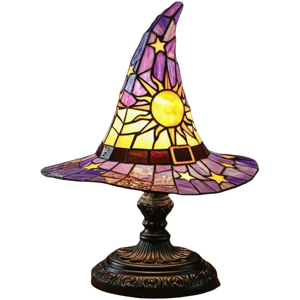 Lampe de Table en Vitrail Chapeau de Sorcière Soleil