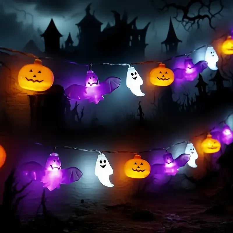 Guirlande Lumineuse d'Halloween Citrouilles, Fantômes et Chauves-Souris