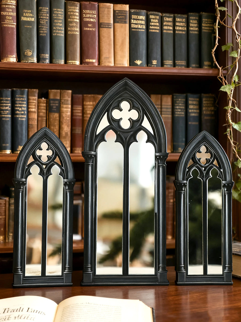 Set de Miroirs Gothiques Noirs à Trèfle
