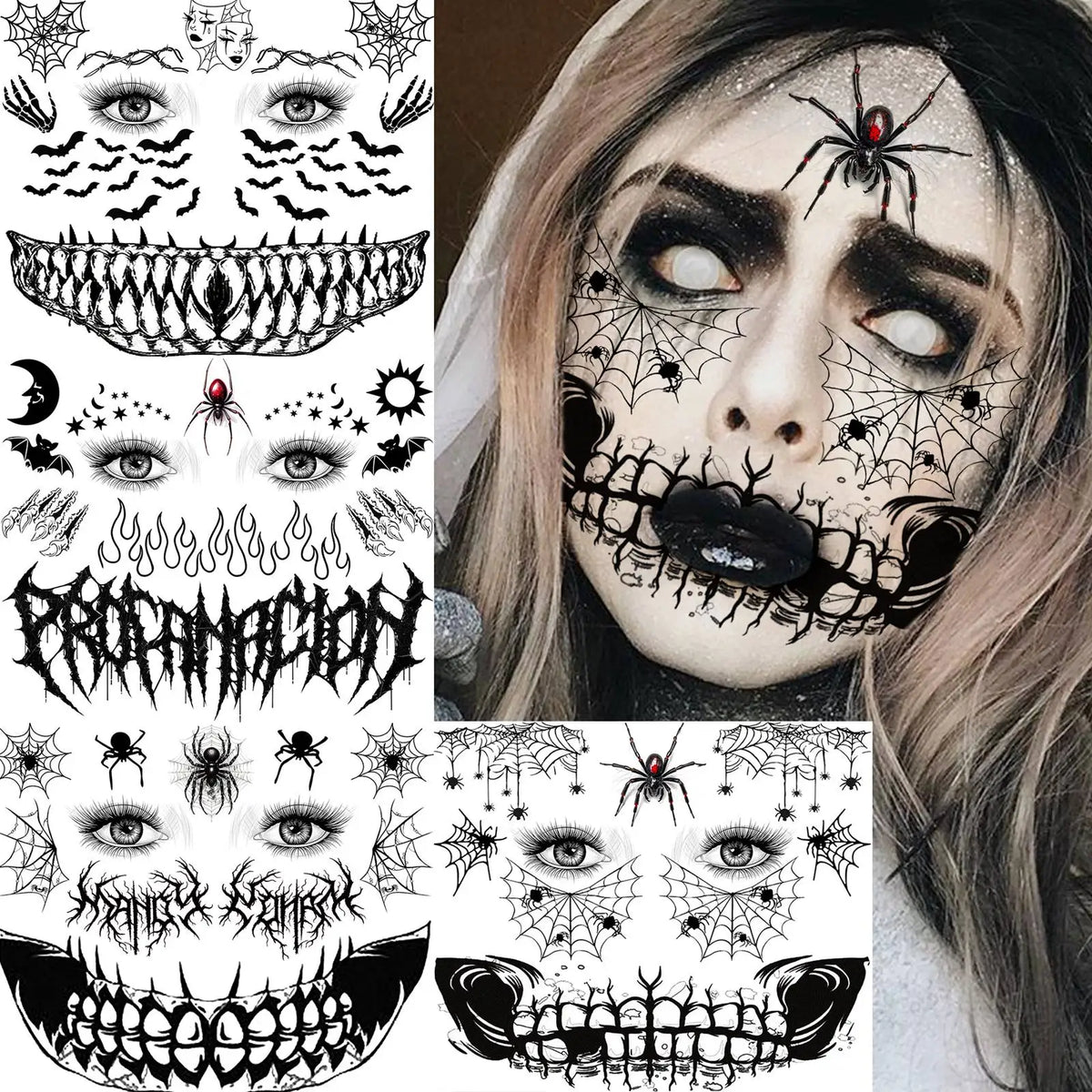 Tatouage Temporaire de Visage Calavera Fleuri