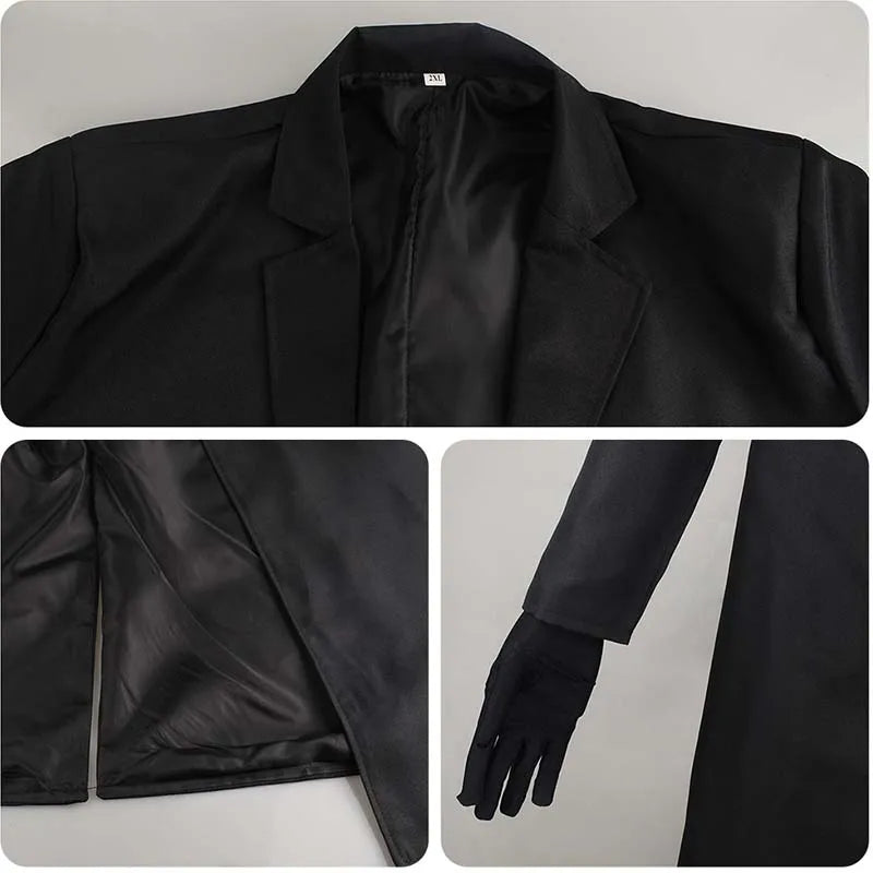 Costume Homme Noir avec Trench-Coat et Gants