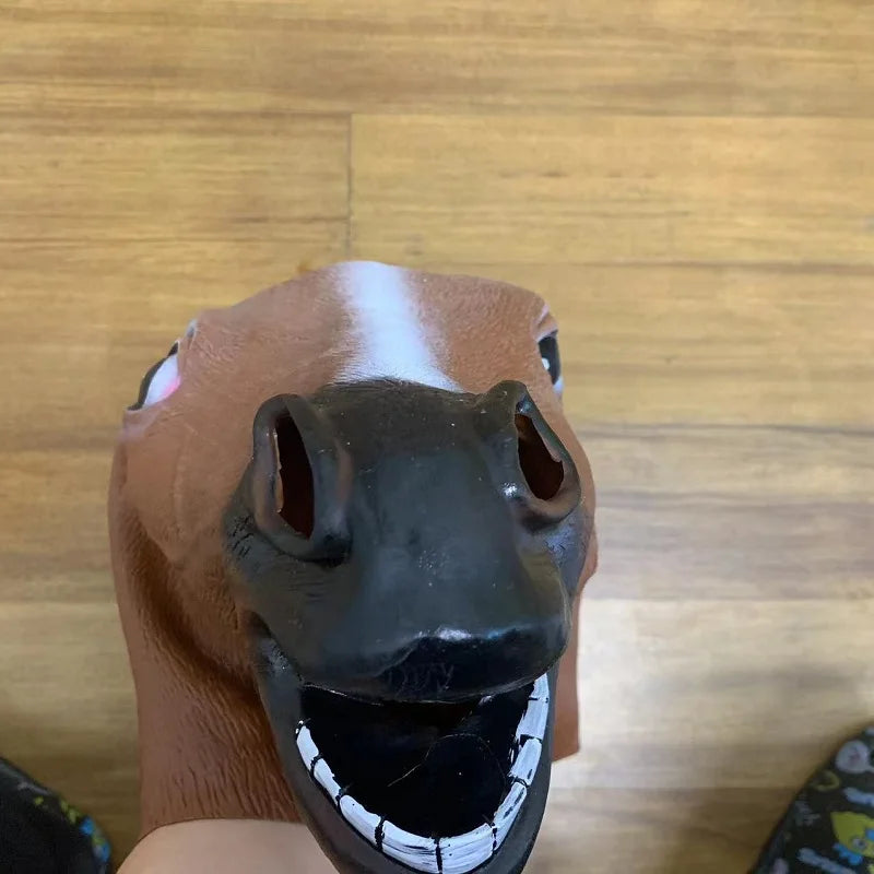 Masque de Cheval en Latex Marron à Bouche Ouverte