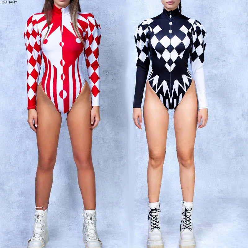 Body Arlequin à Manches Bouffantes