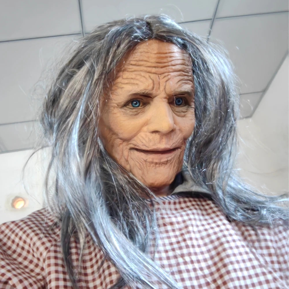 Masque de Vieille Femme Réaliste à Cheveux Gris