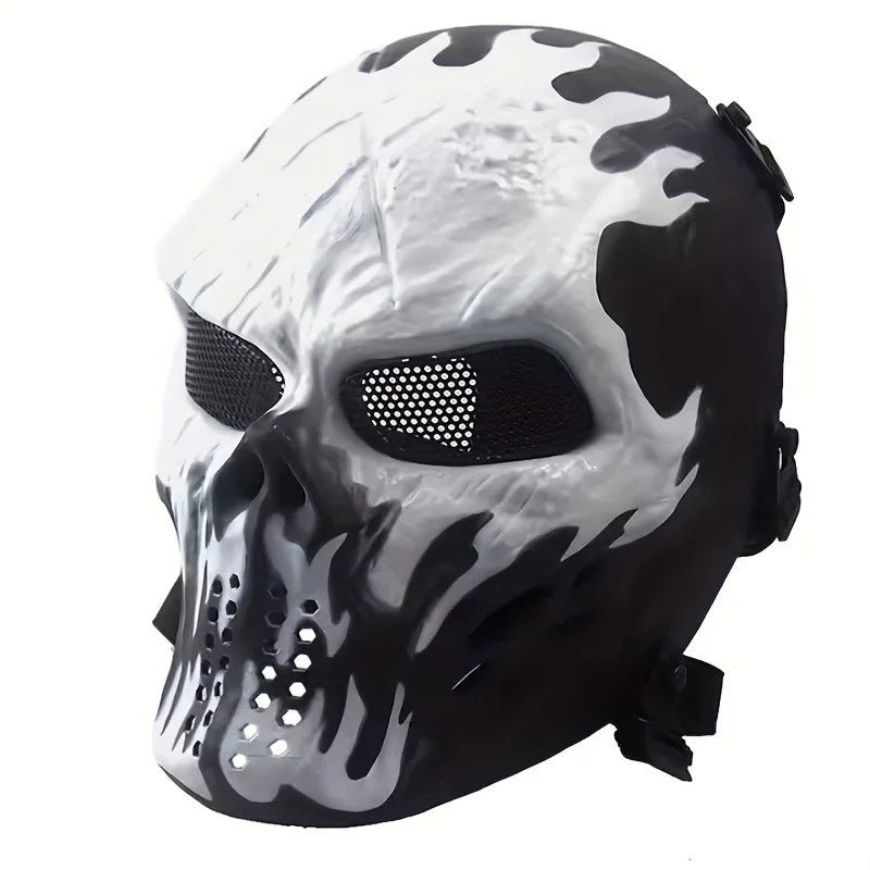 Masque de Crâne Blanc Patiné à Motifs Noirs