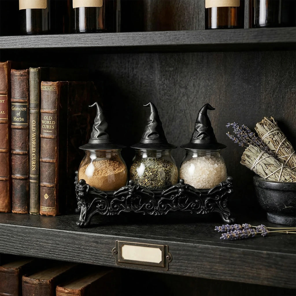 Bocaux de Sorcière en Verre sur Plateau Gothique