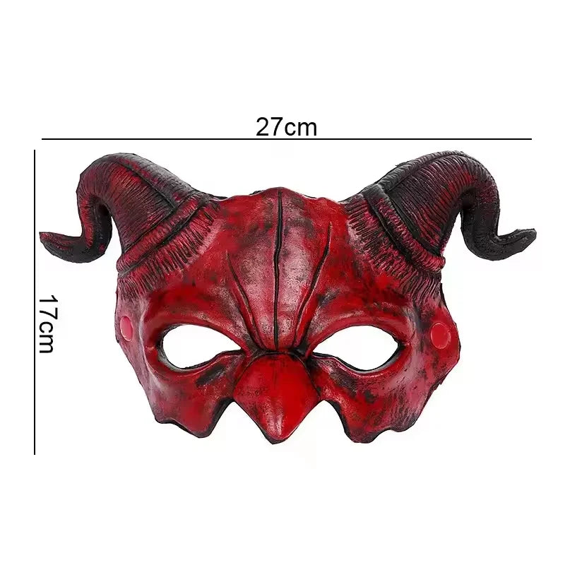 Masque de Démone Rouge Vieilli à Cornes Noires