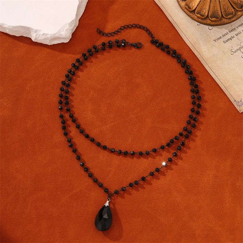 Collier Gothique Noir Mat Chauve-Souris et Goutte