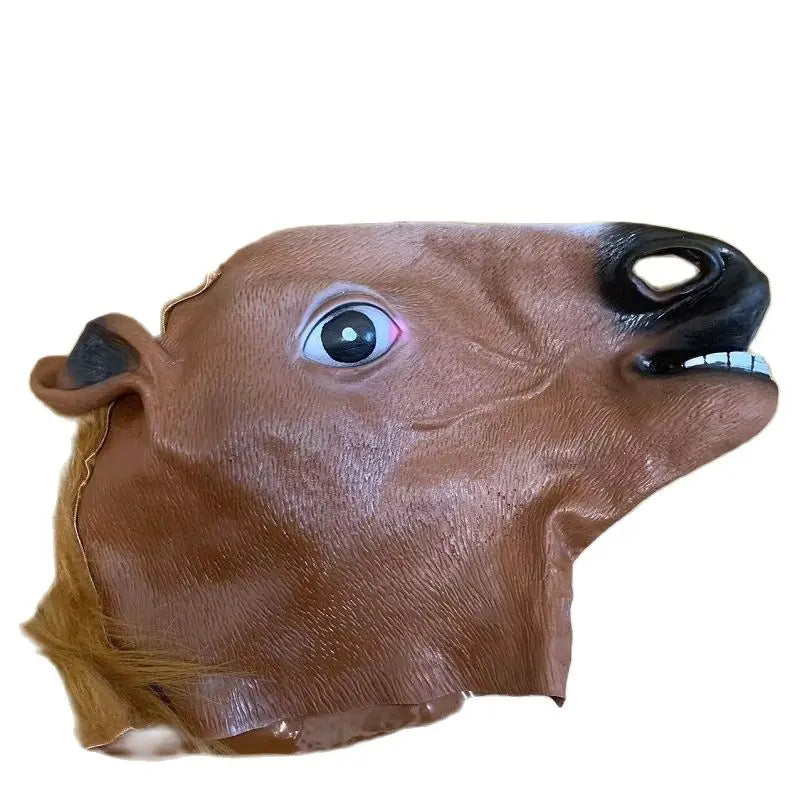 Masque de Cheval en Latex Marron à Bouche Ouverte