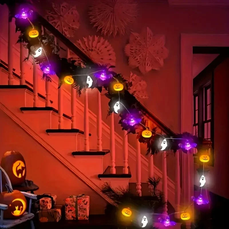 Guirlande Lumineuse d'Halloween Citrouilles, Fantômes et Chauves-Souris