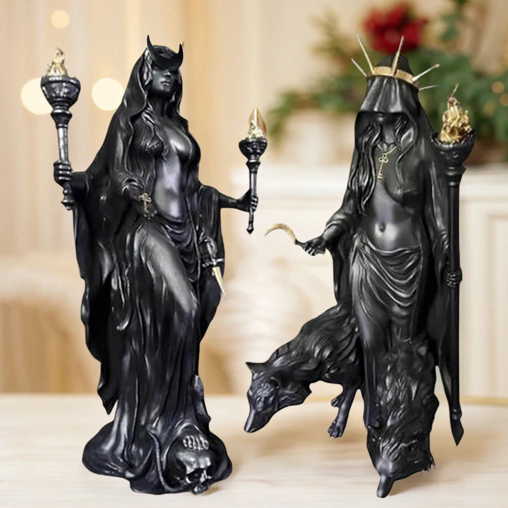Statues Gothiques d'Hécate en Résine Noire