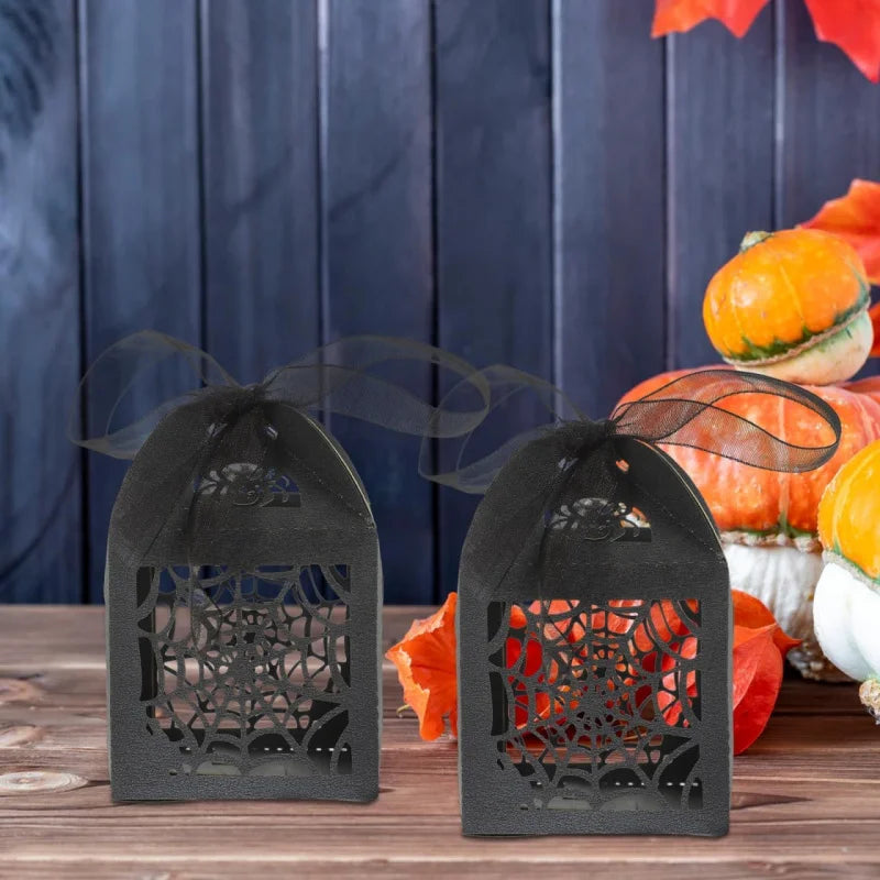Boîtes à Dragées Halloween Noires à Toile d'Araignée