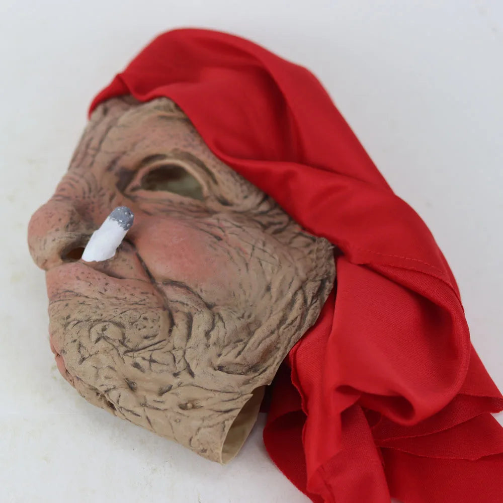 Masque d'Horreur Vieille Femme à Turban Rouge