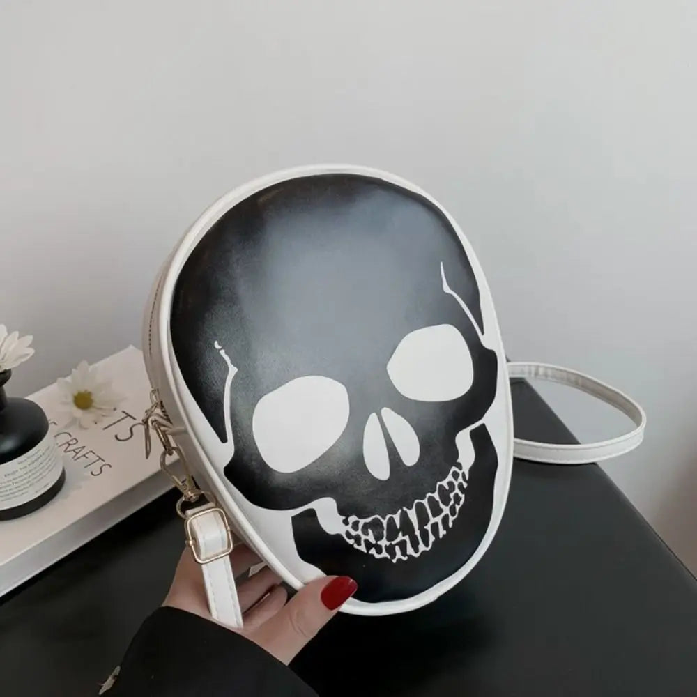Sac à Bandoulière Rond Tête de Mort Noir et Blanc