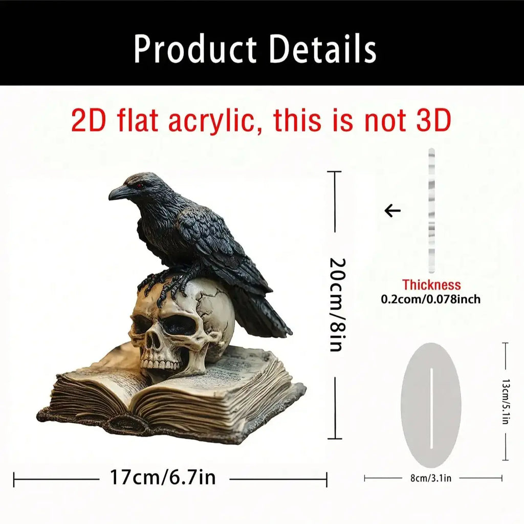 Statuette de Corbeau Noir sur Crâne et Livre Ouvert