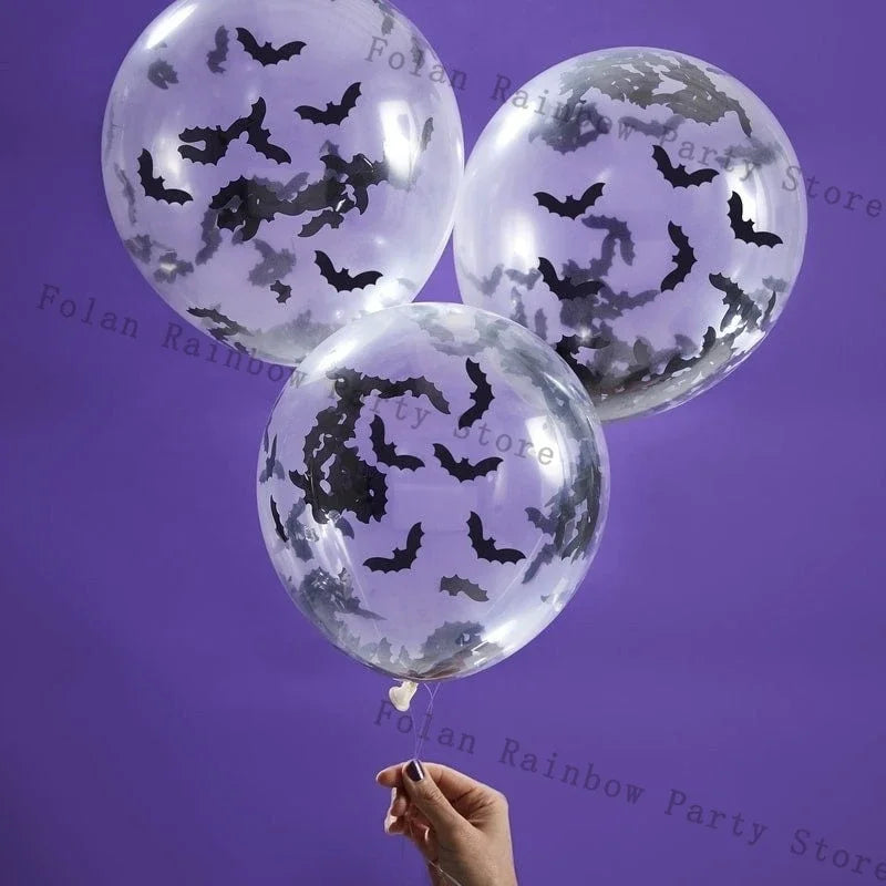 Ballons Transparents à Confetti Chauve-souris Noir