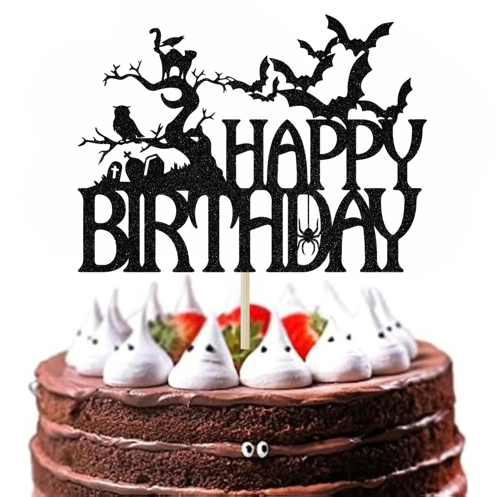 Cake Topper Anniversaire Halloween Noir Pailleté