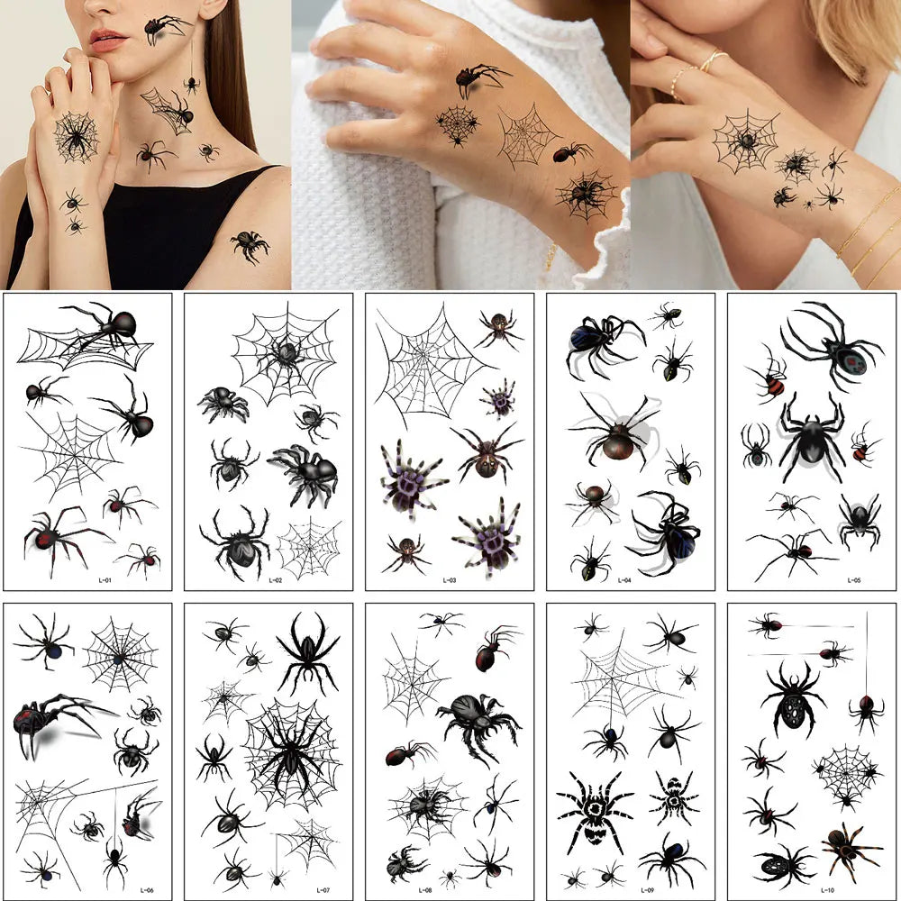Tatouages Éphémères Araignées Noires et Toiles Effrayantes