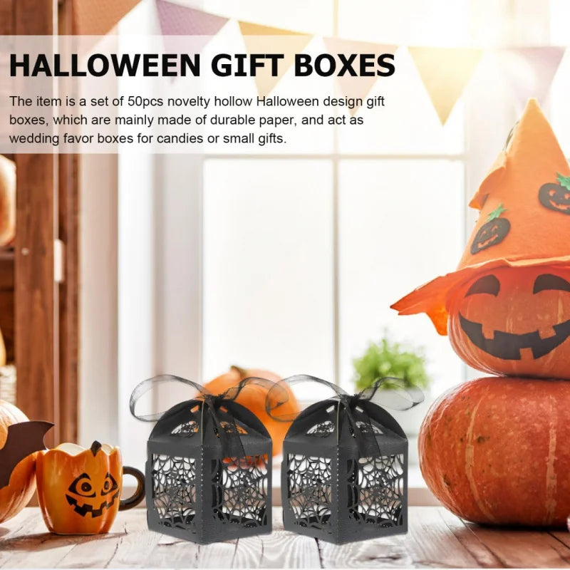 Boîtes à Dragées Halloween Noires à Toile d'Araignée